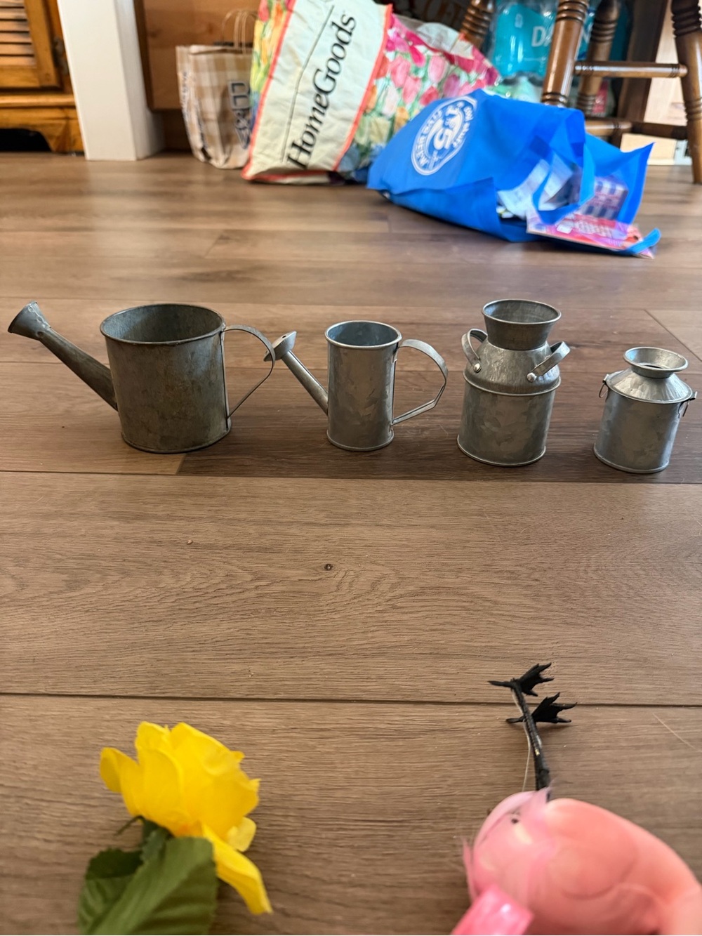 Galvanized Metal Mini Watering Can and Milk Can Decorative Set - Gray